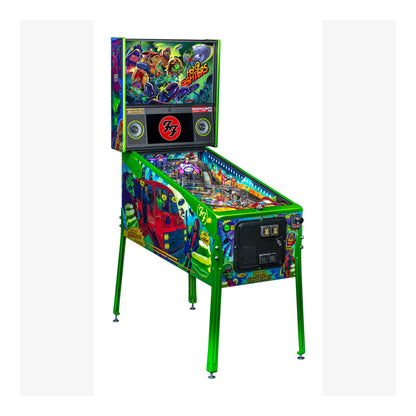 Colorful pinball machine with vibrant design on a white background