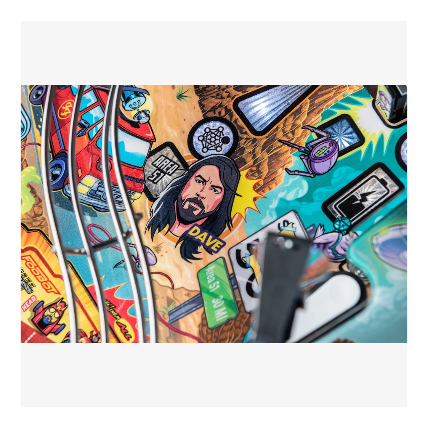 Colorful artwork with a central figure and various elements on a white background