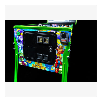 Colorful arcade machine with 'Foo Fighters' branding on a black background