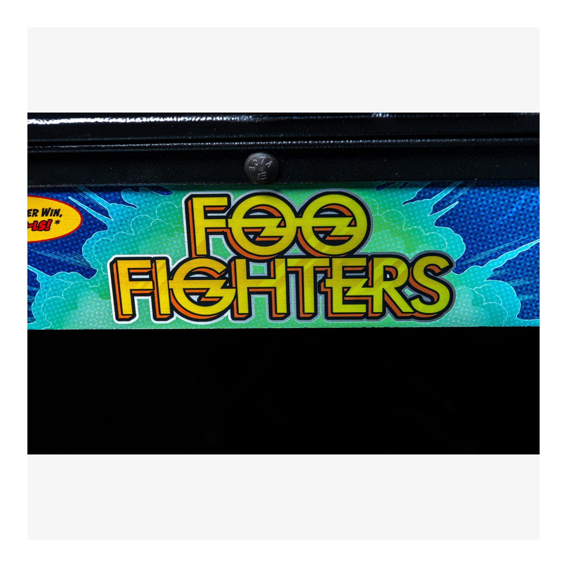 Foo Fighters logo on a colorful background with a black border