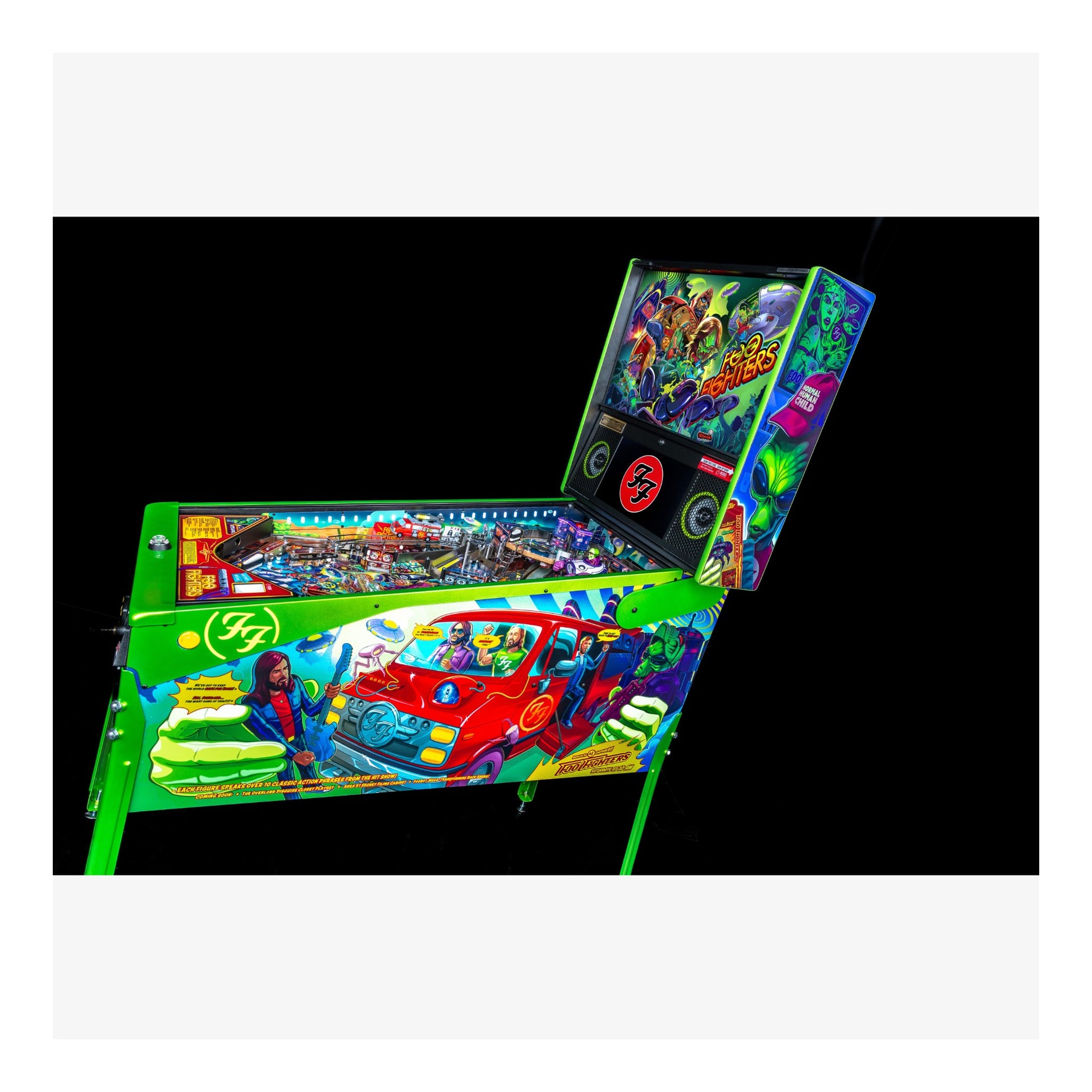 Colorful pinball machine with detailed artwork on a black background