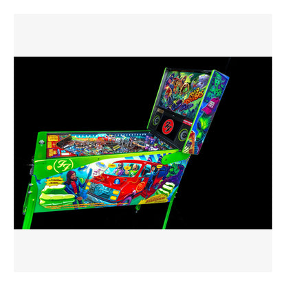 Colorful pinball machine with detailed artwork on a black background