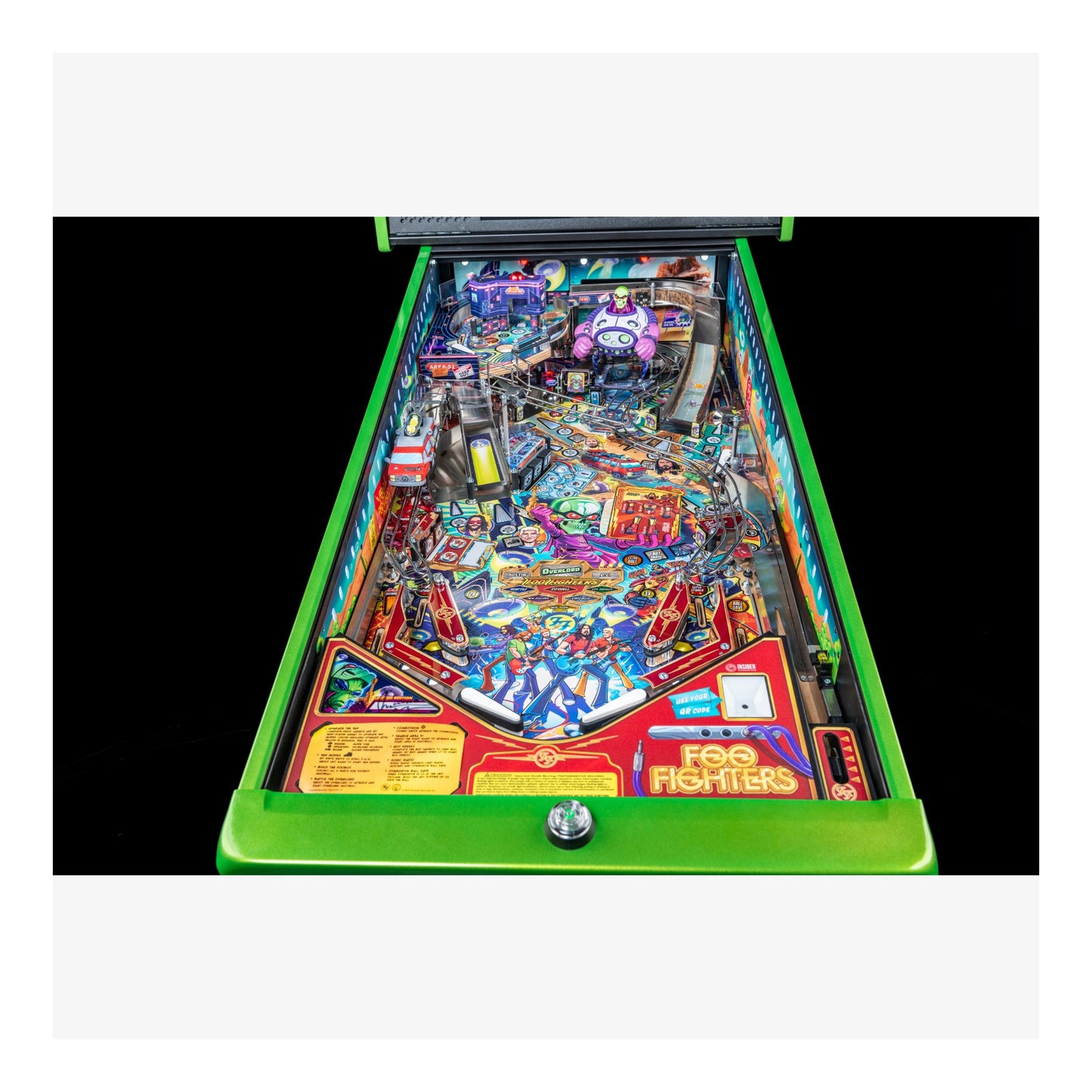 Pinball machine with colorful design on a white background