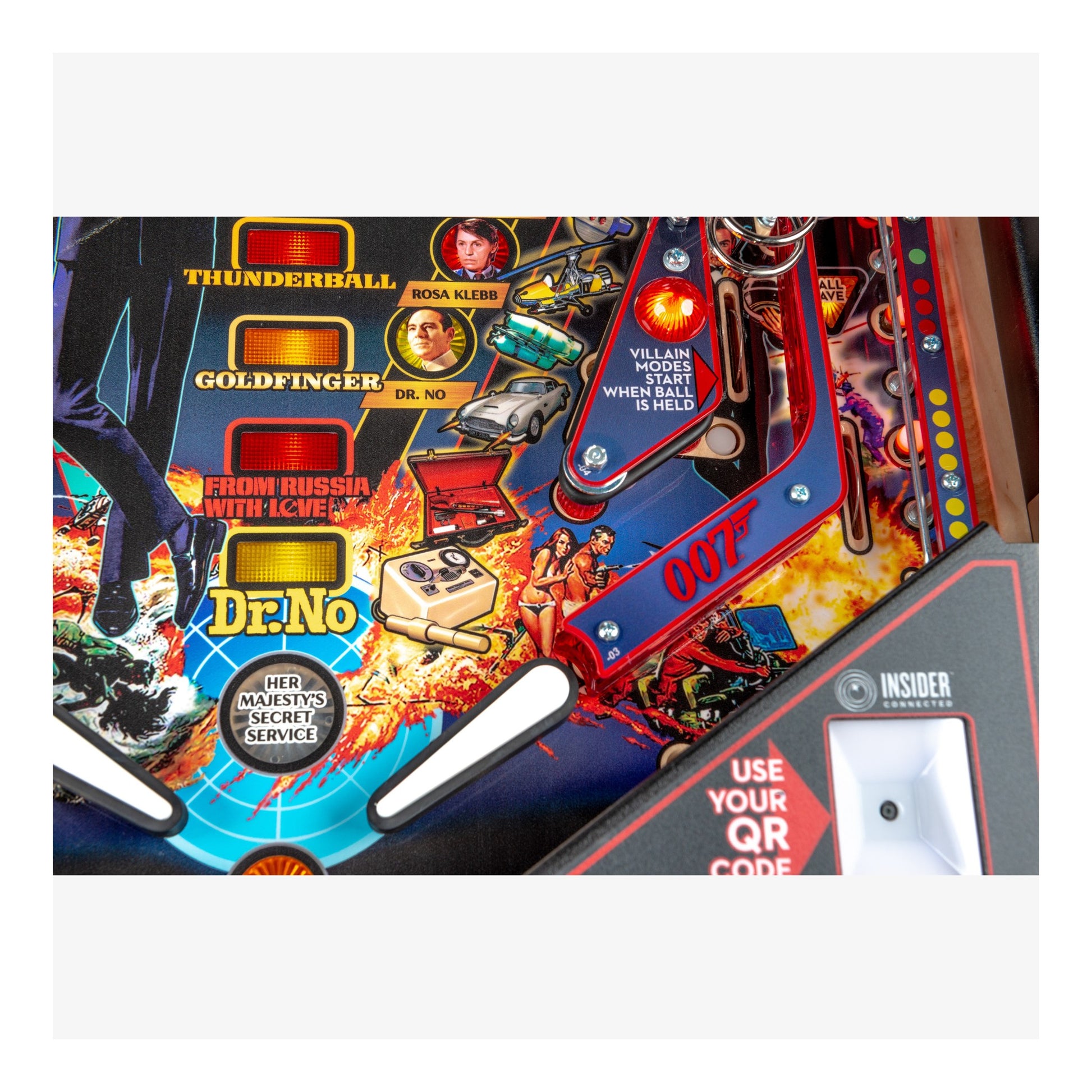 Pinball machine with 'Dr. No' theme from James Bond, featuring characters and elements from the movie.