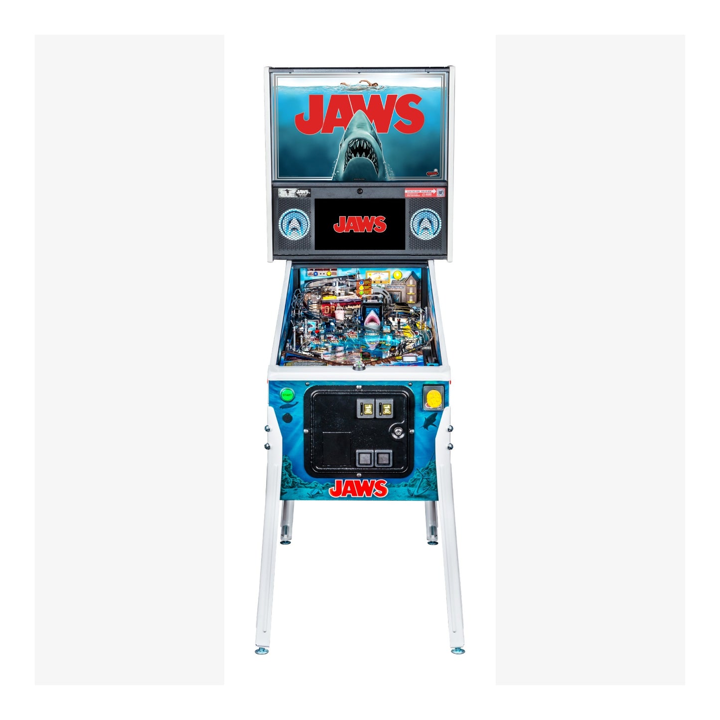 Pinball machine themed after the movie 'Jaws' on a white background