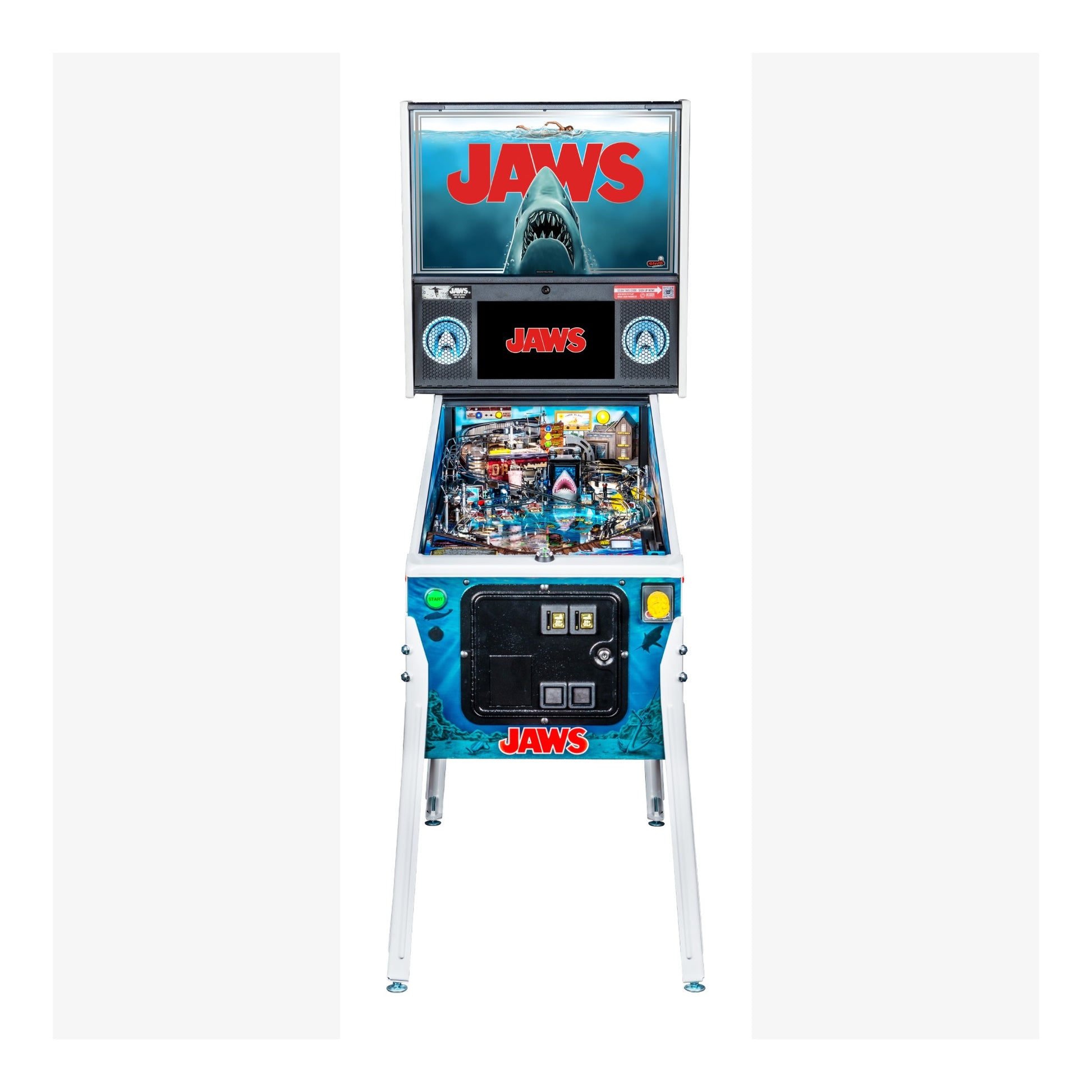 Pinball machine themed after the movie 'Jaws' on a white background