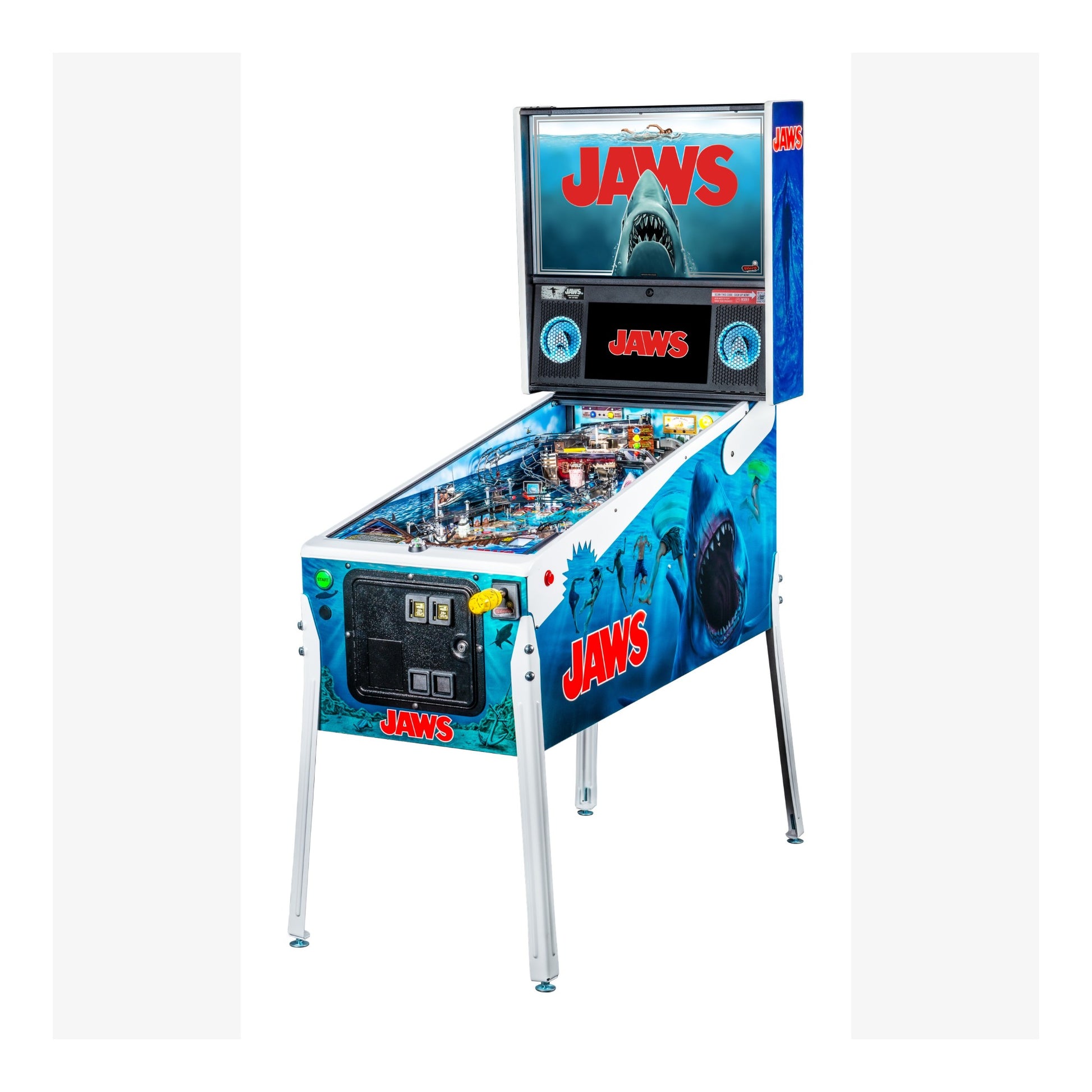 Pinball machine themed after the movie 'Jaws' on a white background
