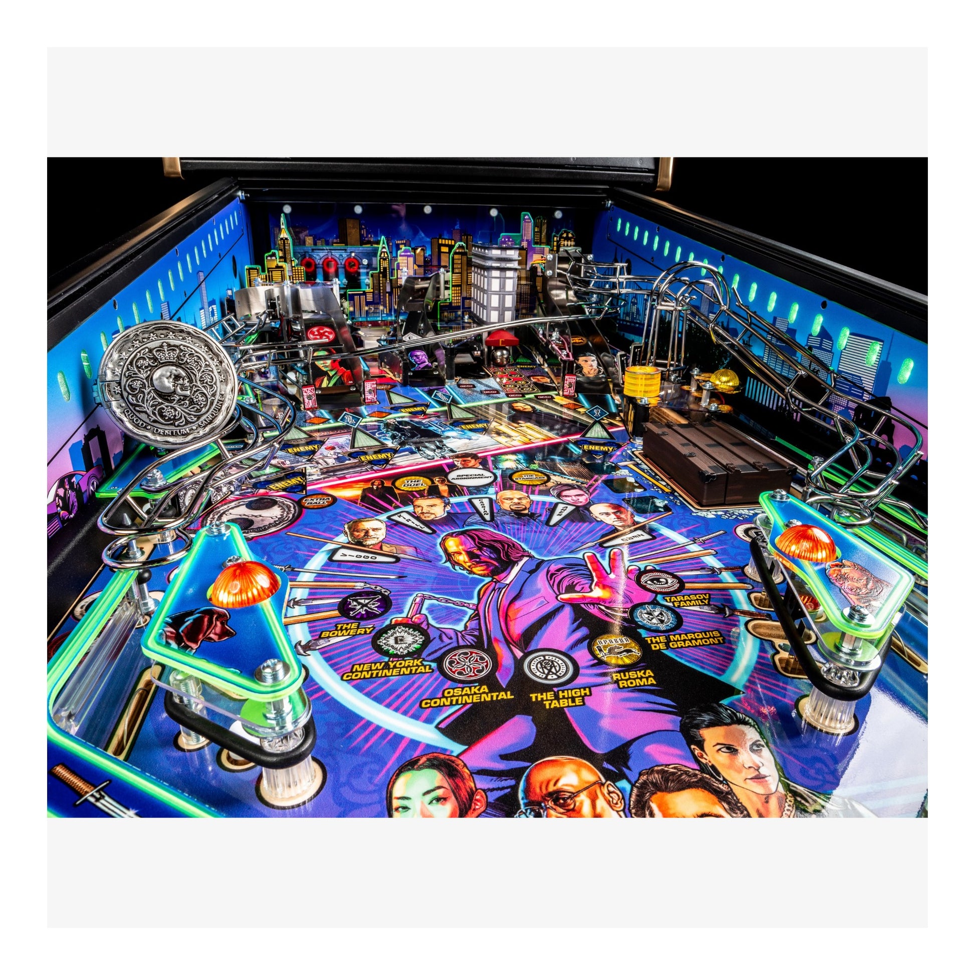 Pinball machine with colorful design and neon lights