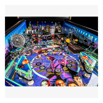 Pinball machine with colorful design and neon lights