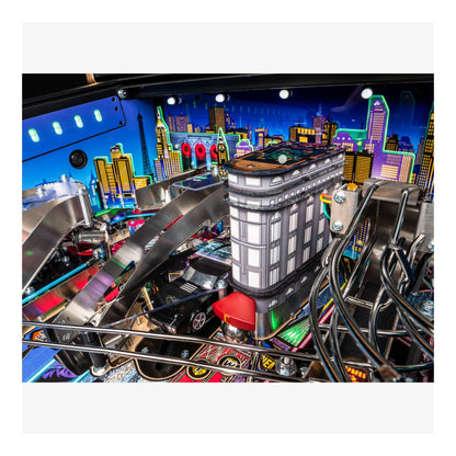 Pinball machine with cityscape background