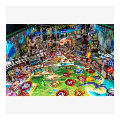 Colorful pinball machine with various symbols and graphics on a white background