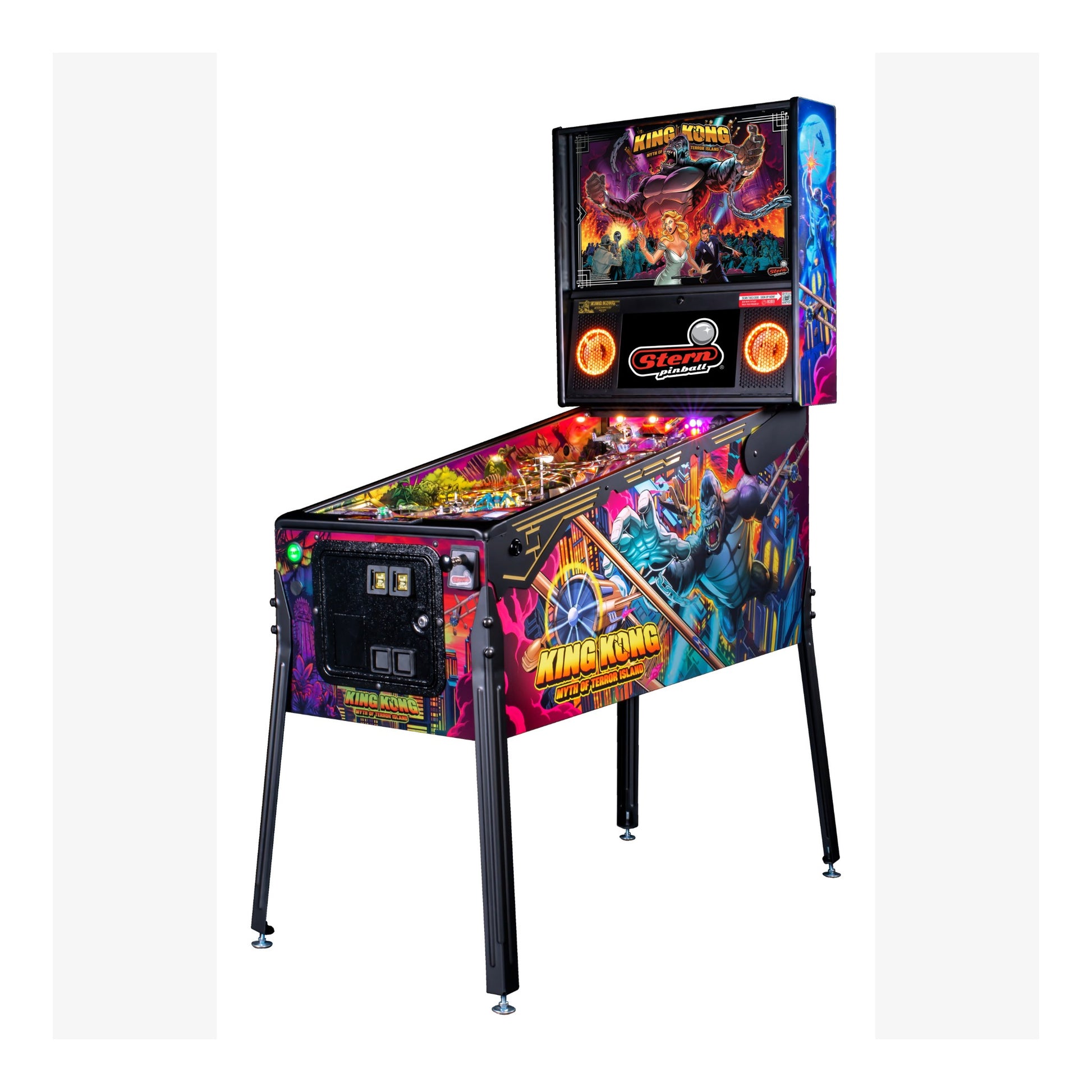 Pinball machine with King Kong theme on a white background