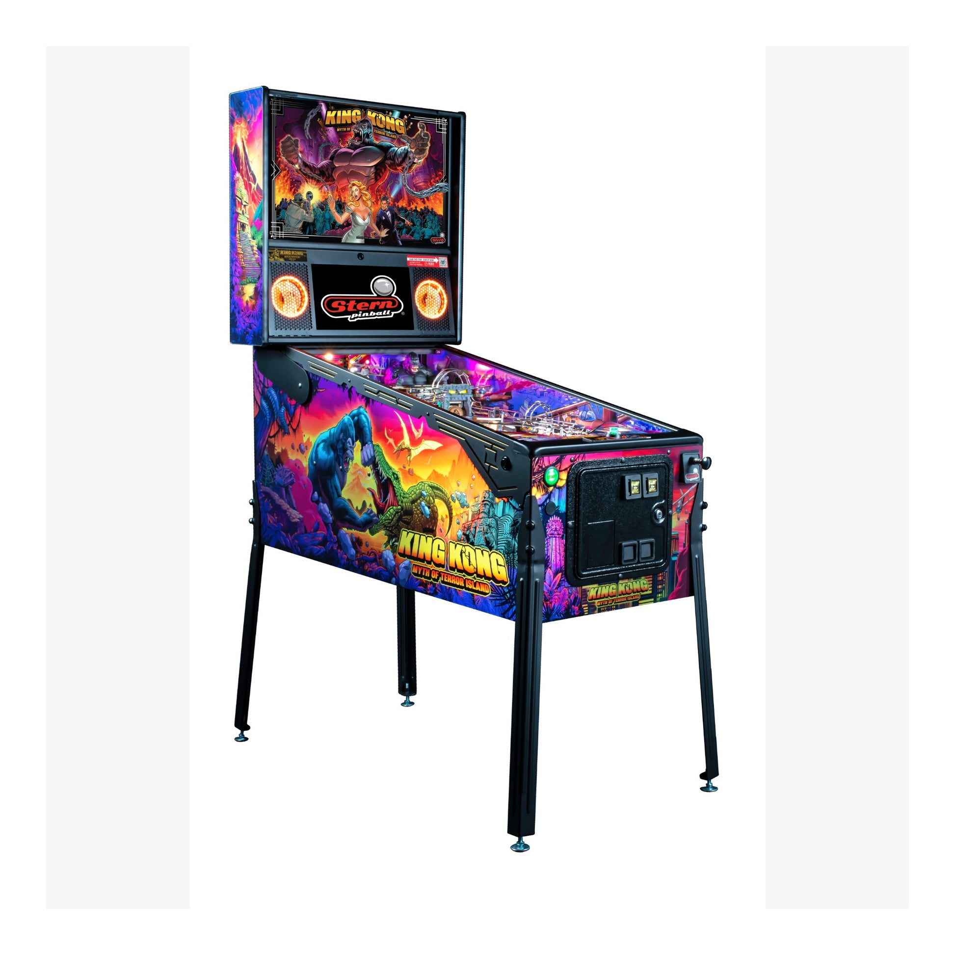 Pinball machine with King Kong theme on a white background