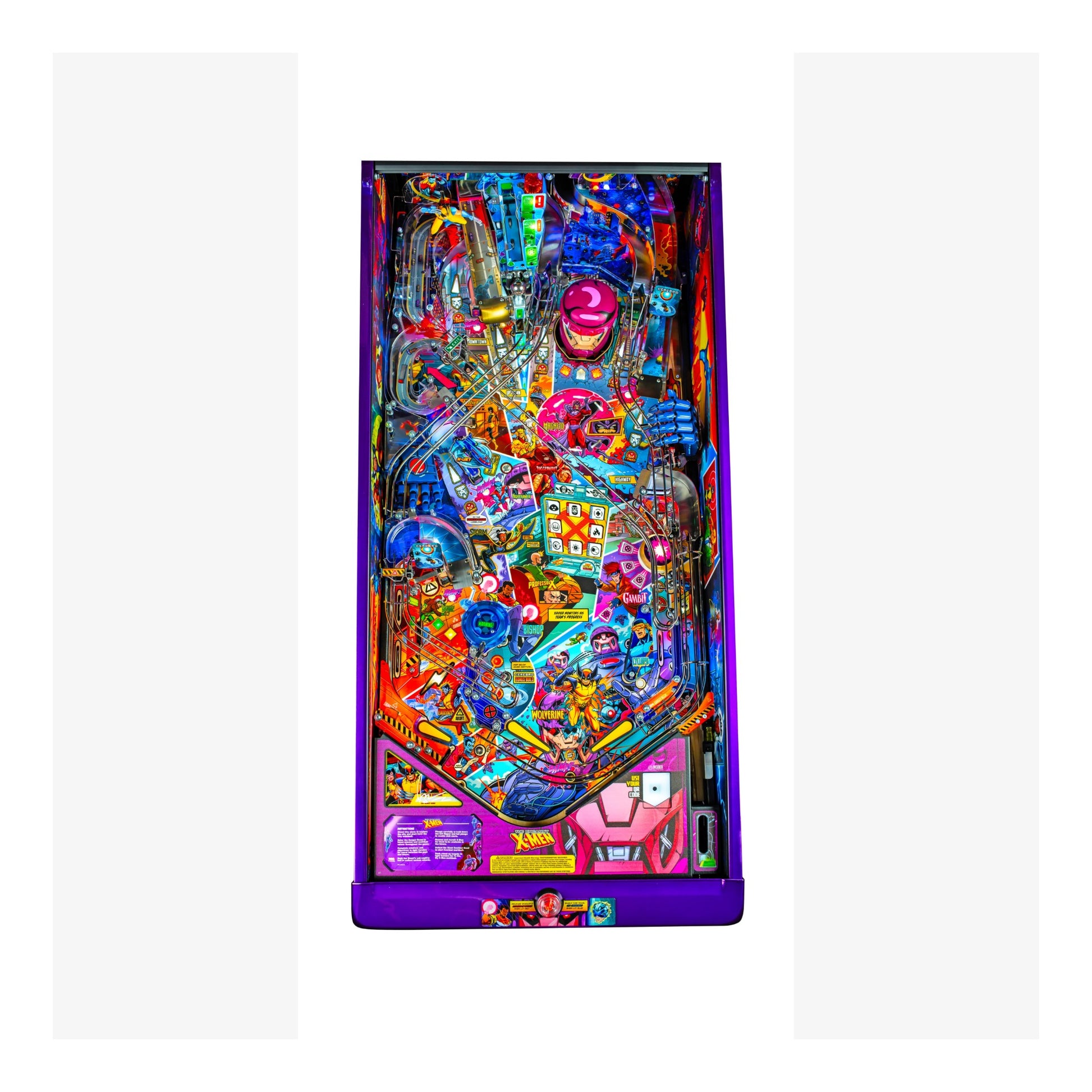 Colorful pinball machine on a white background