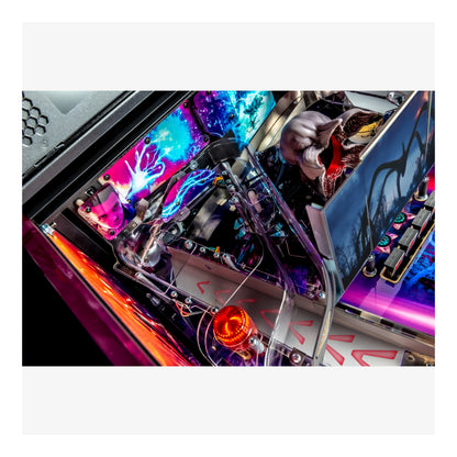 Close-up of a colorful computer hardware setup with vibrant LED lights.