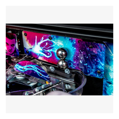 Pinball machine with colorful artwork on the backglass