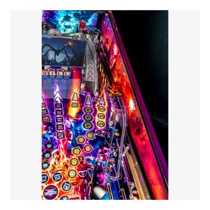 Colorful pinball machine with vibrant lights and graphics
