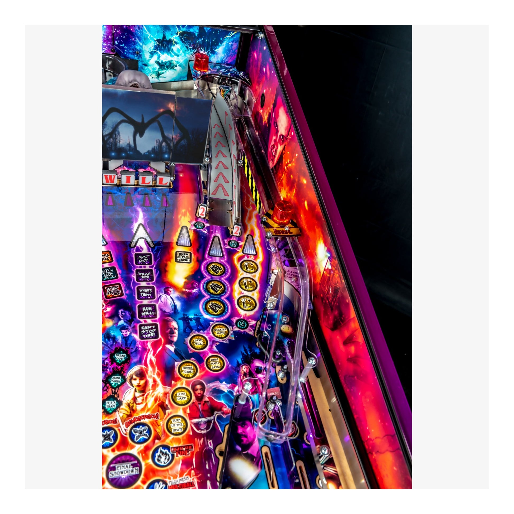 Colorful pinball machine with vibrant lights and graphics