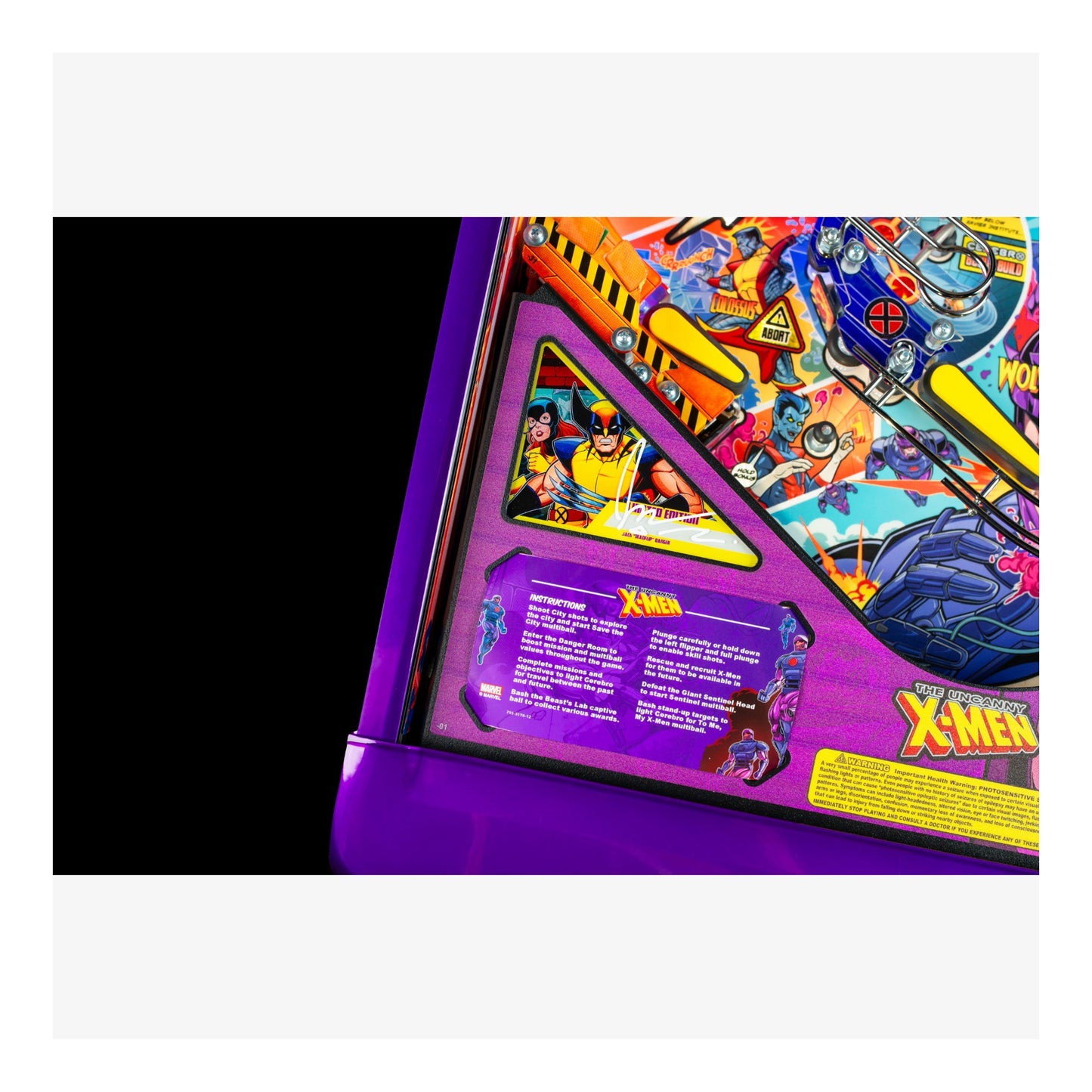 Colorful pinball machine with X-Men theme on a white background