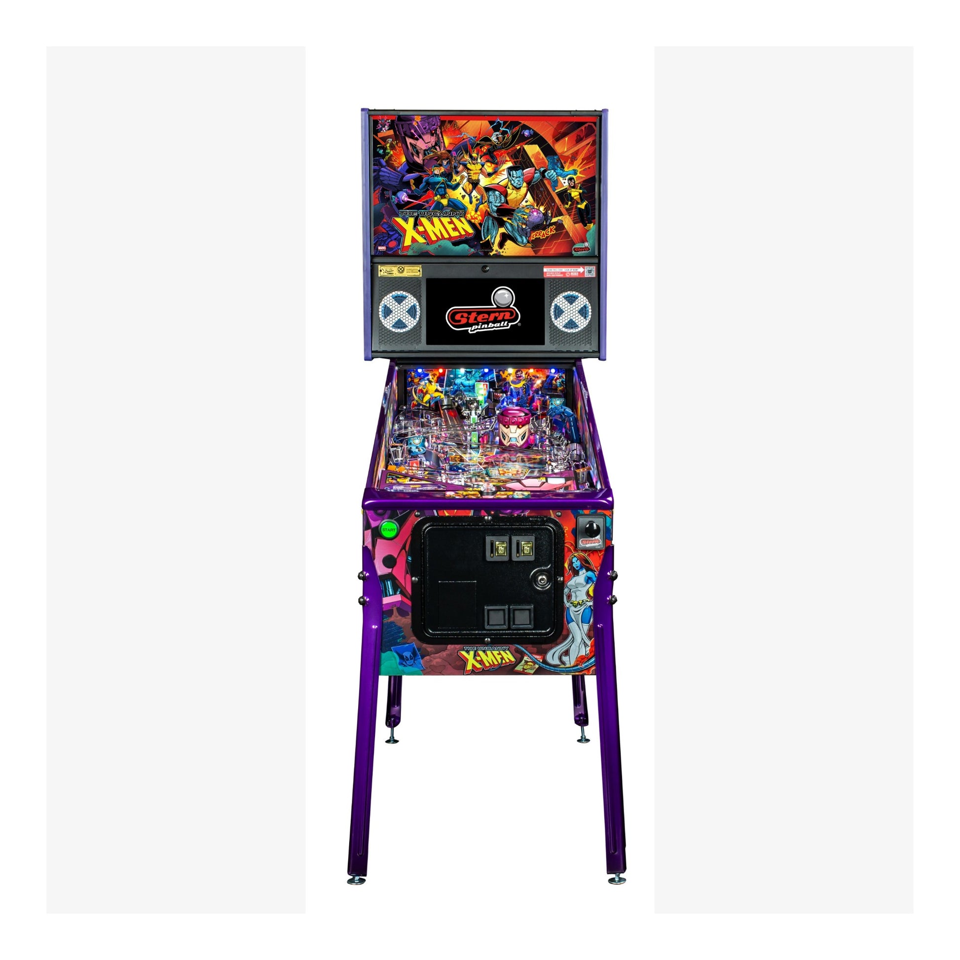 Pinball machine themed after the X-Men with colorful design on a white background