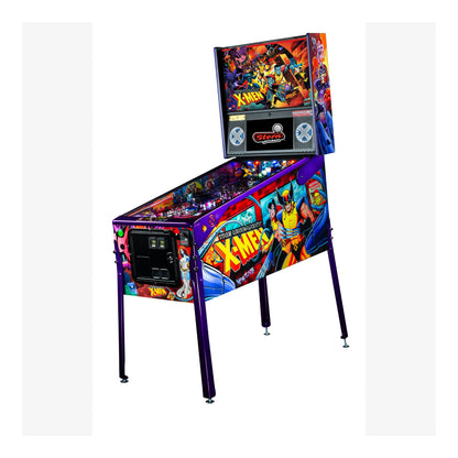 Pinball machine with X-Men theme on a white background