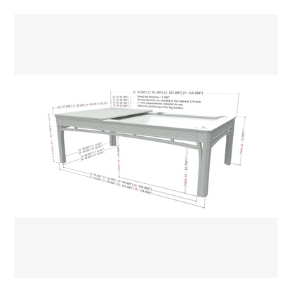 Measurement chart for a rectangular table with dimensions labeled