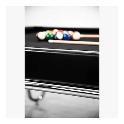Pool table with colorful balls and pool cues on a white background