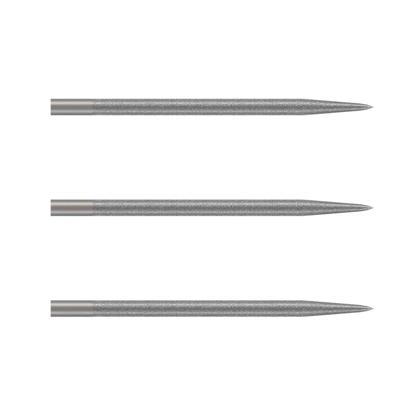Three Shot Lucent steel tip dart points displaying diamond coated texture for high grip
