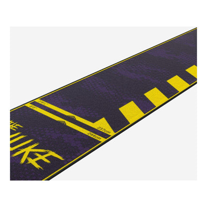 Luke Littler official purple and yellow dart mat angle view