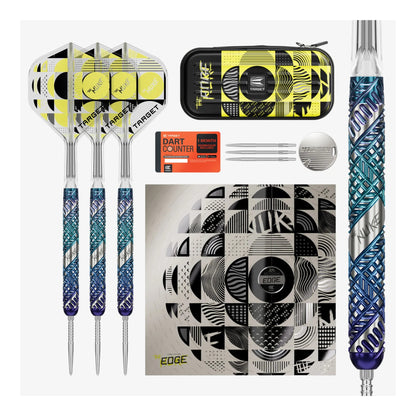 Full set of Luke Littler Edge SP components, including barrels, K-Flex flights, and Swiss Point tool.