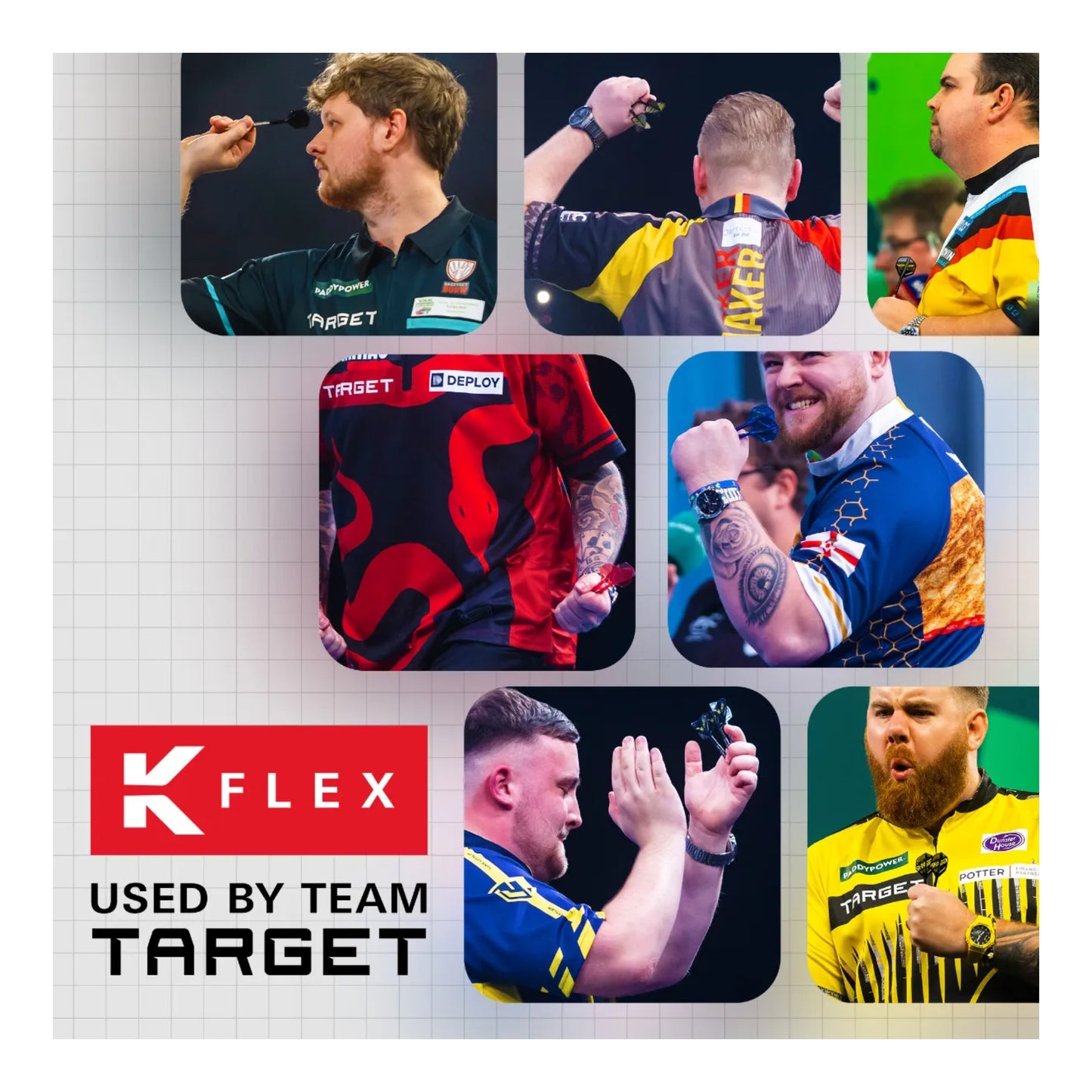 Poster displaying players associate with Target Darts brand