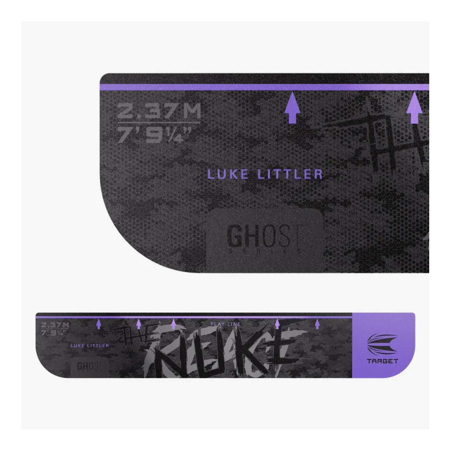 Luke Littler The Nuke signature branding on purple throw line