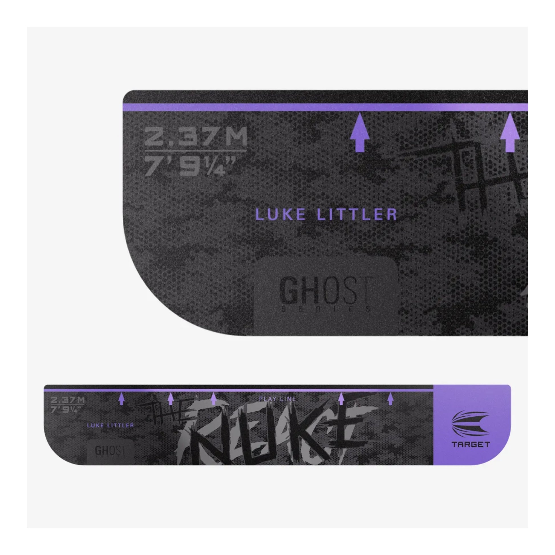 Luke Littler The Nuke signature branding on purple throw line