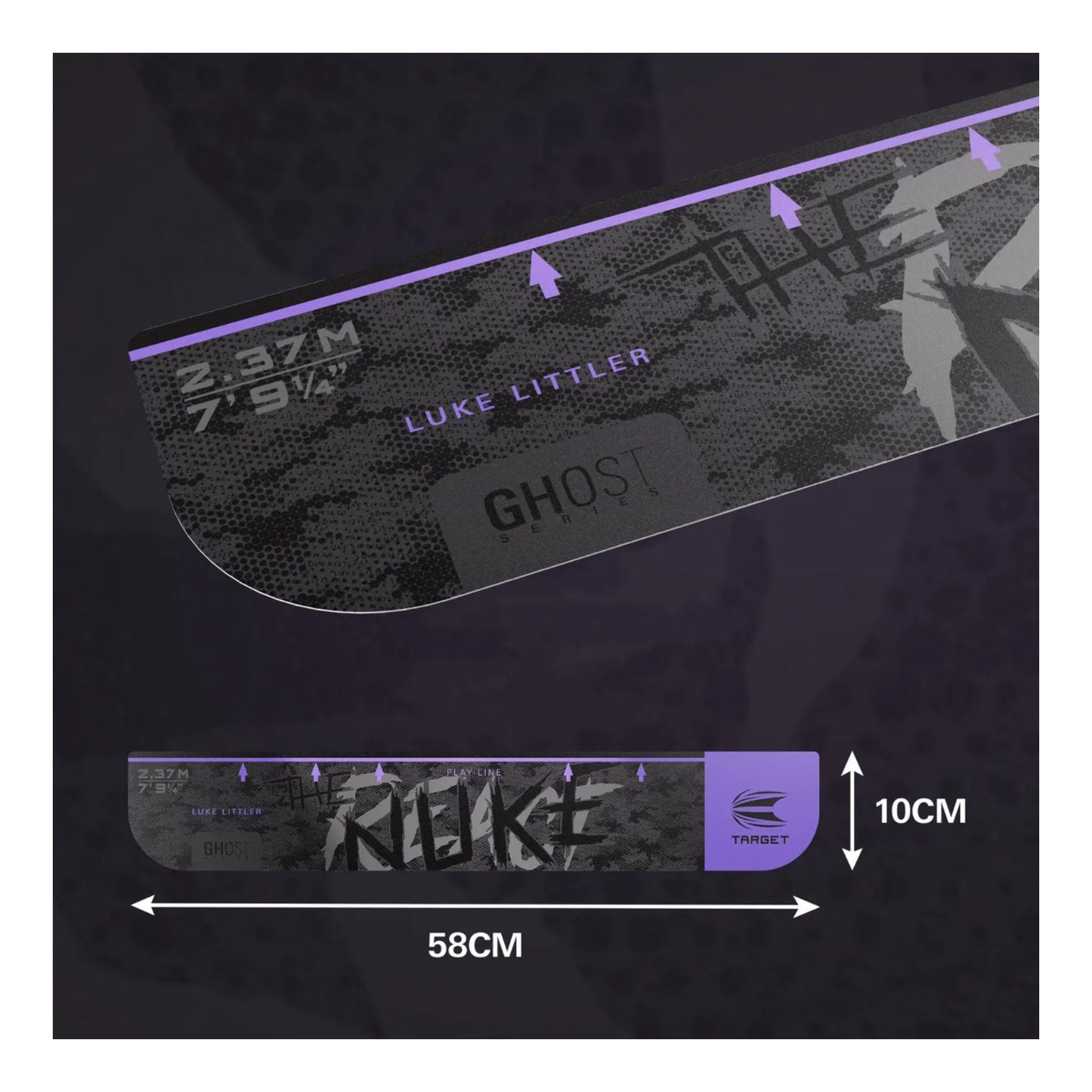 Close up of high grip texture on Luke Littler darts oche marker