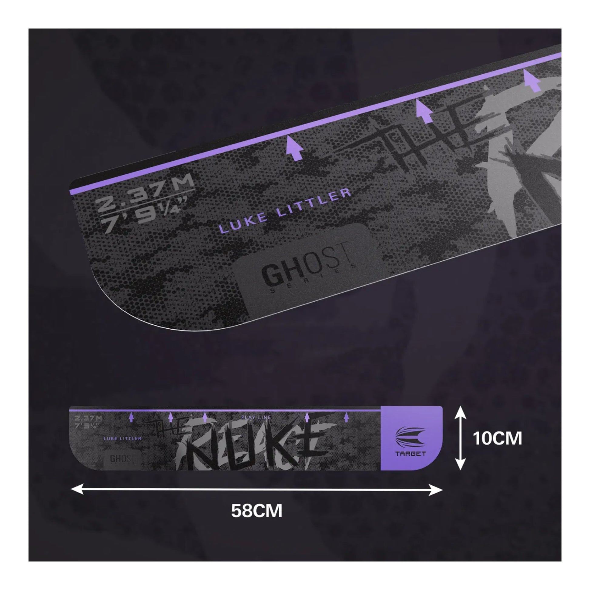 Close up of high grip texture on Luke Littler darts oche marker