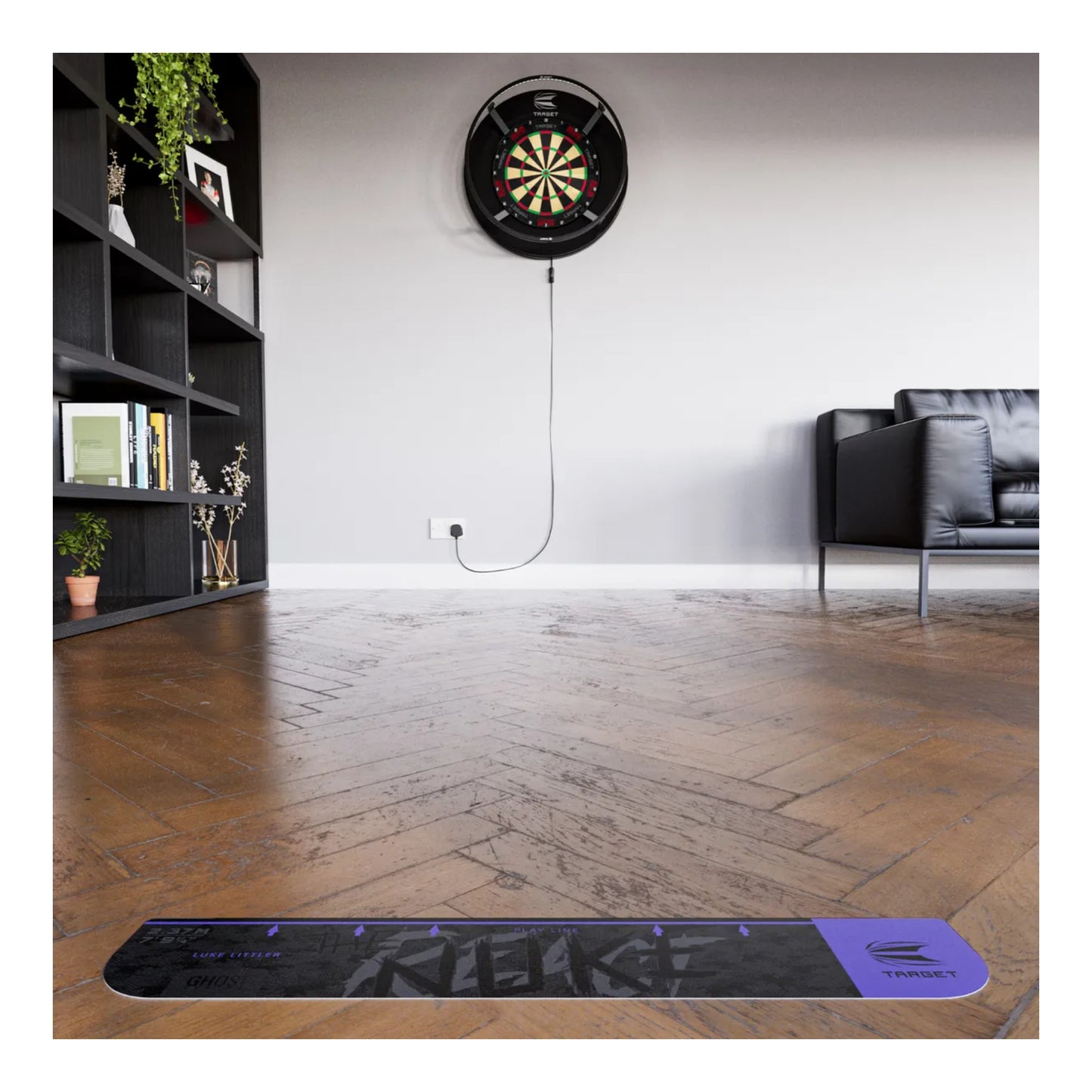 Luke Littler Ghost Throw Line installed in game room context