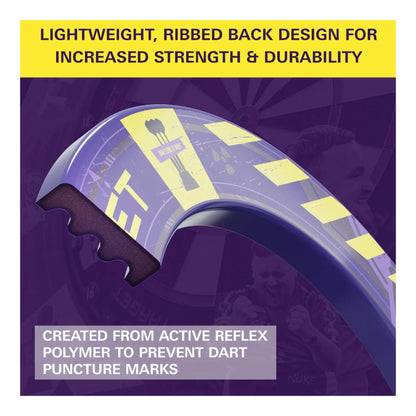 Close up of Luke Littler signature and Nuke logo on dartboard surround