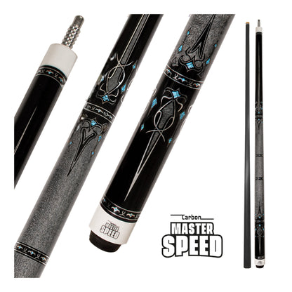 MASTER SPEED F2 CARBON 2-PIECES CUE - CARBON FIBER SHAFT BLACK/GREY/LIGHT BLUE 12.5MM
