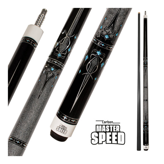 MASTER SPEED F2 CARBON 2-PIECES CUE - CARBON FIBER SHAFT BLACK/GREY/LIGHT BLUE 12.5MM