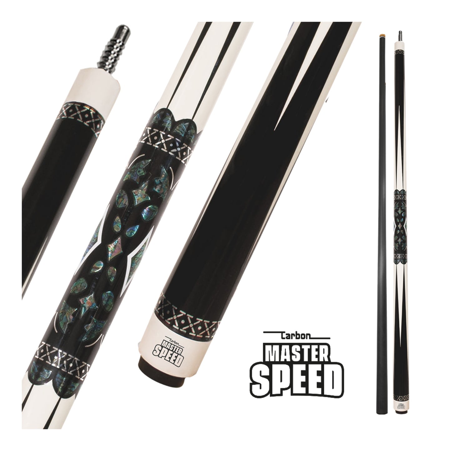 MASTER SPEED F8 CARBON 2-PIECES CUE - CARBON FIBER SHAFT BLACK/WHITE 12.5MM 19OZ
