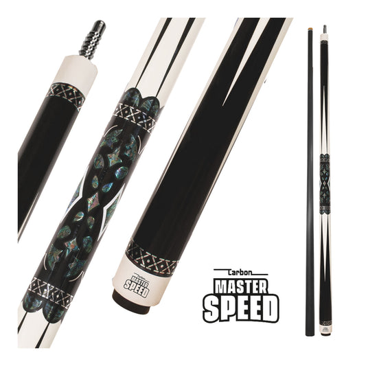 MASTER SPEED F8 CARBON 2-PIECES CUE - CARBON FIBER SHAFT BLACK/WHITE 12.5MM 19OZ