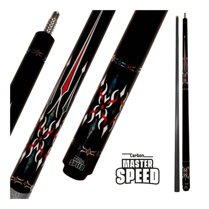 MASTER SPEED U12 CARBON 2-PIECES CUE - CARBON FIBER SHAFT BLACK/RED/BLUE 12.5MM