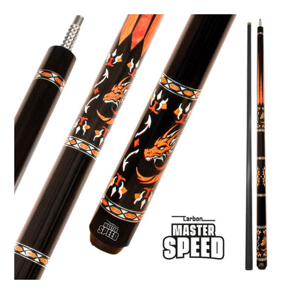 Master Speed U5 Carbon 2-Piece Pool Cue: Black & Orange Dragon