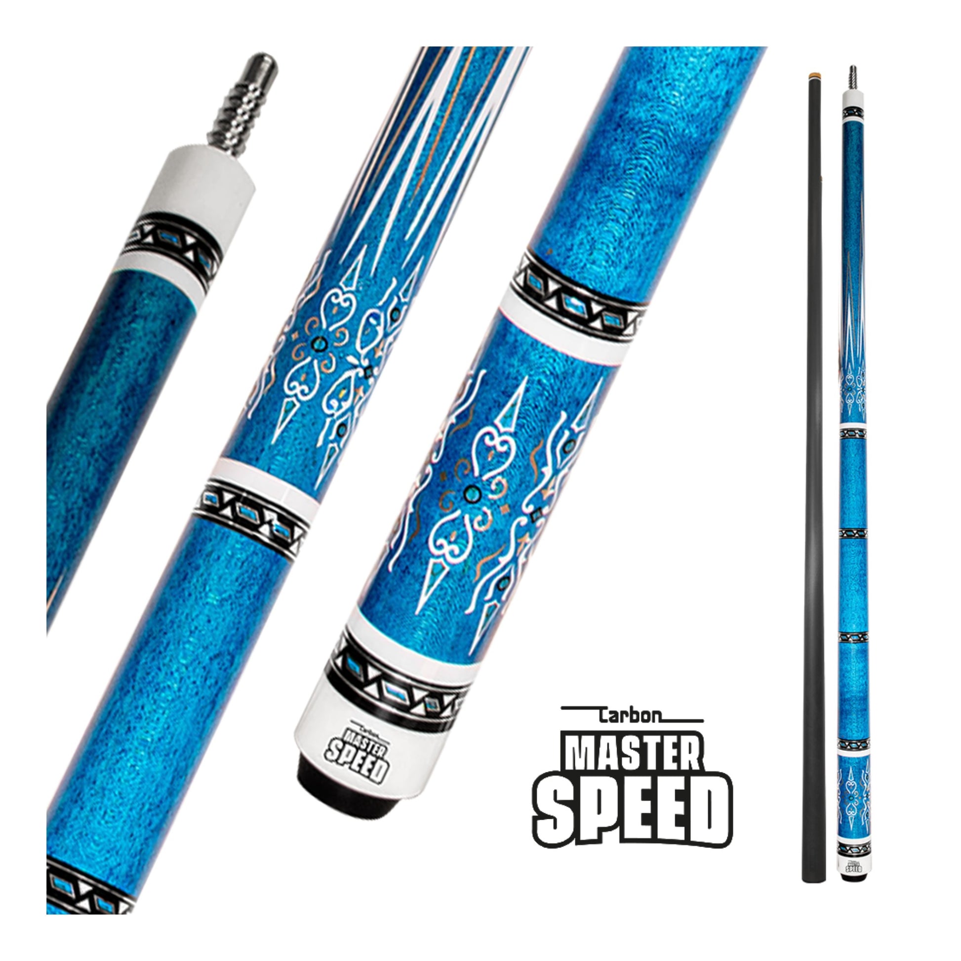 MASTER SPEED U8 CARBON 2-PIECES CUE - CARBON FIBER SHAFT BLUE/WHITE 12.5MM