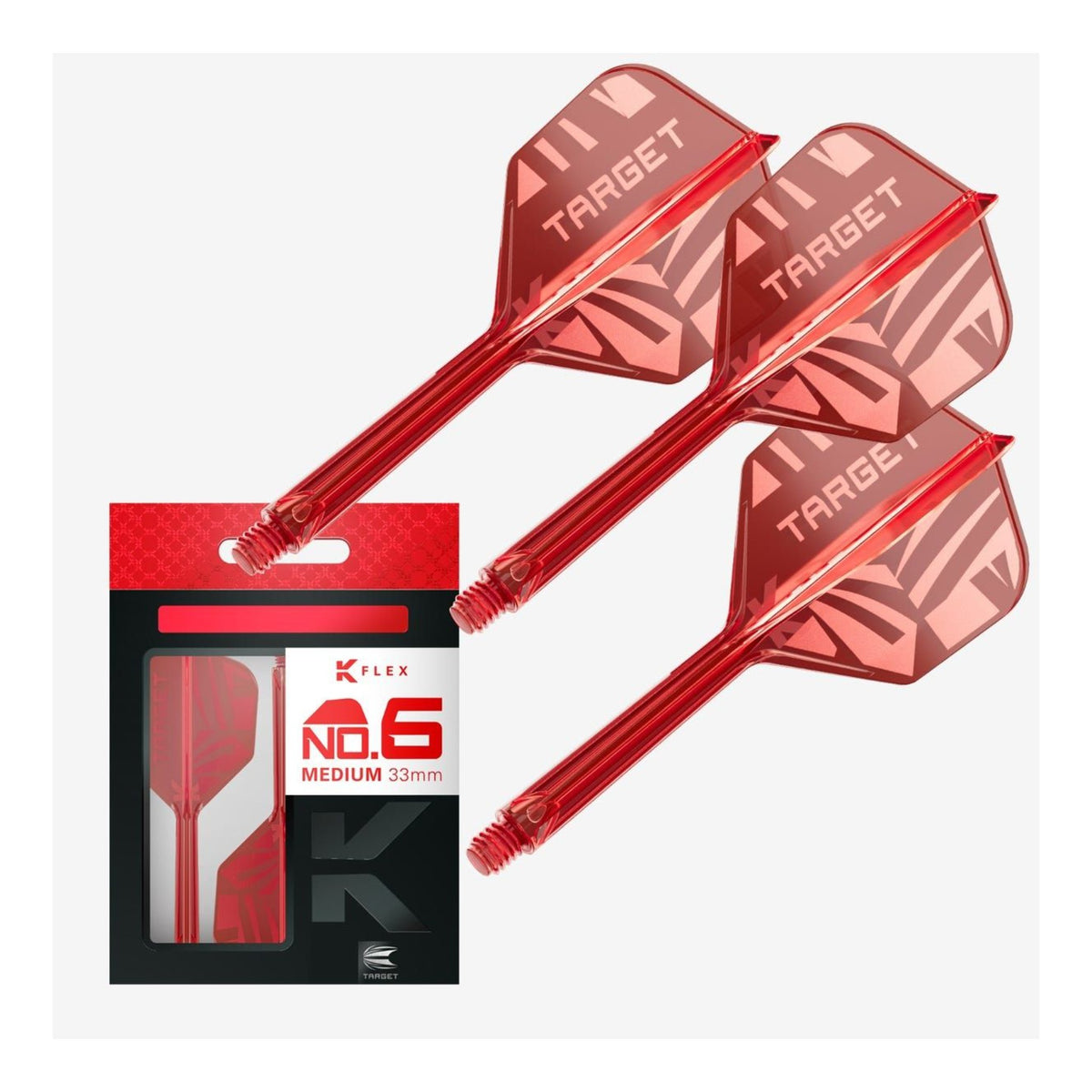 Target Printed K-Flex Red No.6 Integrated Dart Flights & Shafts