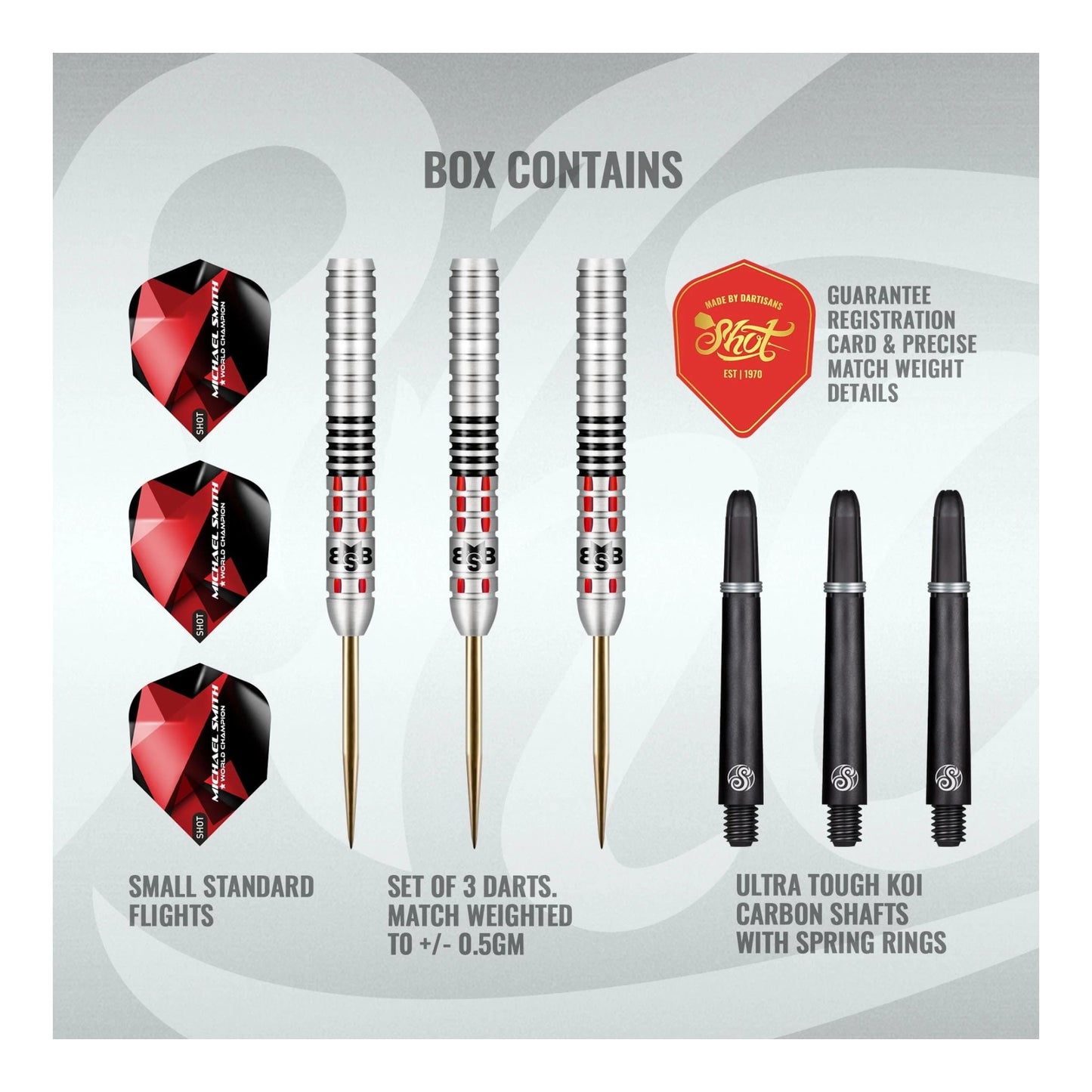 Michael Smith Achieve Steel Tip Dart Set 90 percent tungsten with flights and shafts