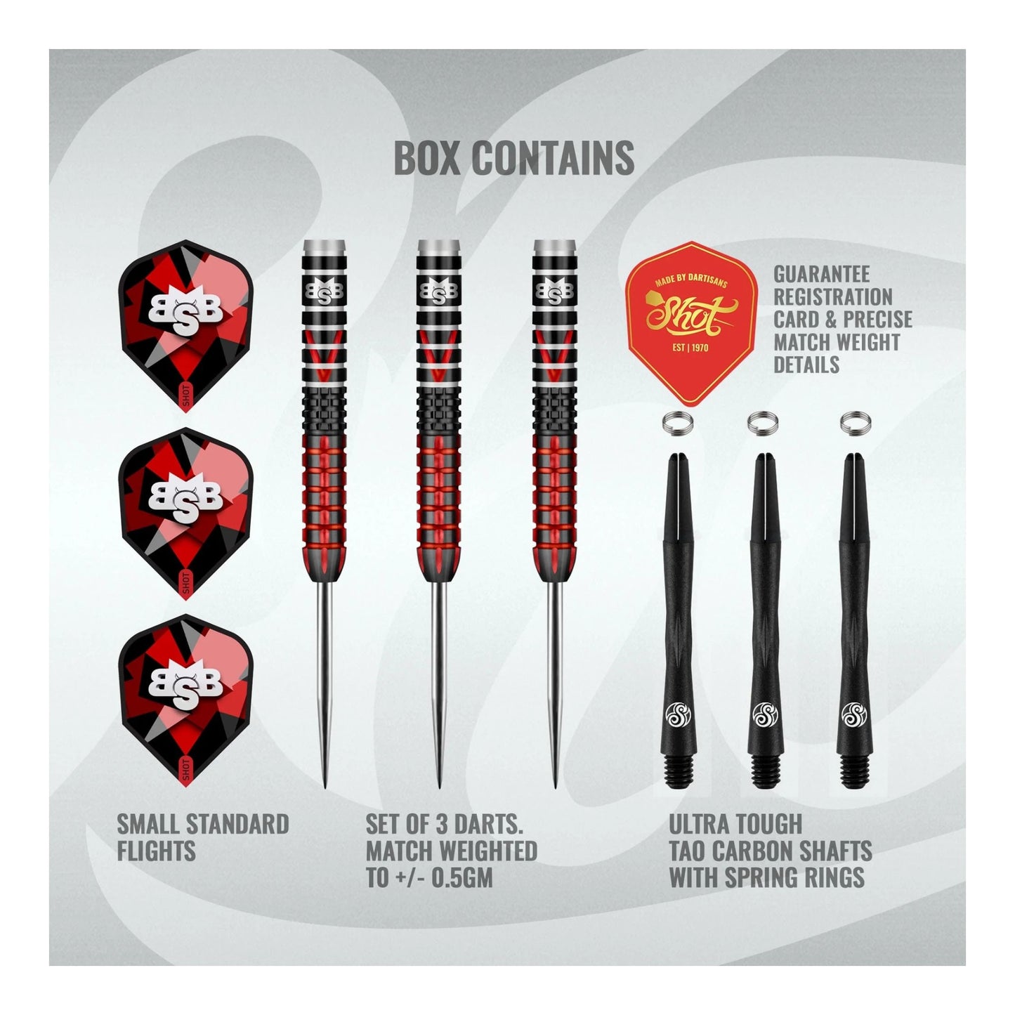 Michael Smith Defiant Steel Tip Dart Set showing 90 percent tungsten barrels and flights