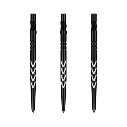 Three steel Michael Smith Turbo Dart points showing the black oxide finish and V-cut machining.