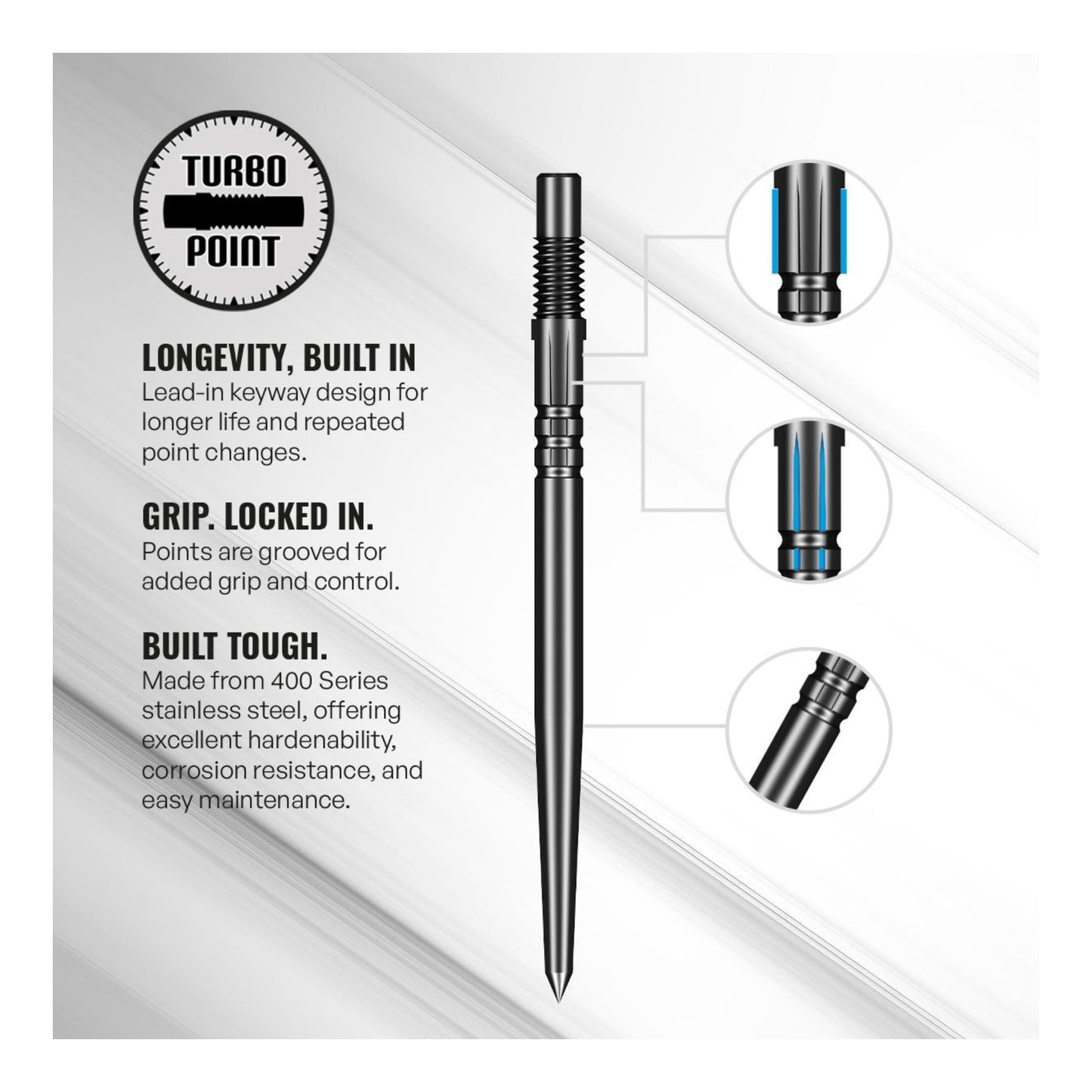 Technical specifications of Shot Darts Turbo Points highlighting the standard groove detailing.