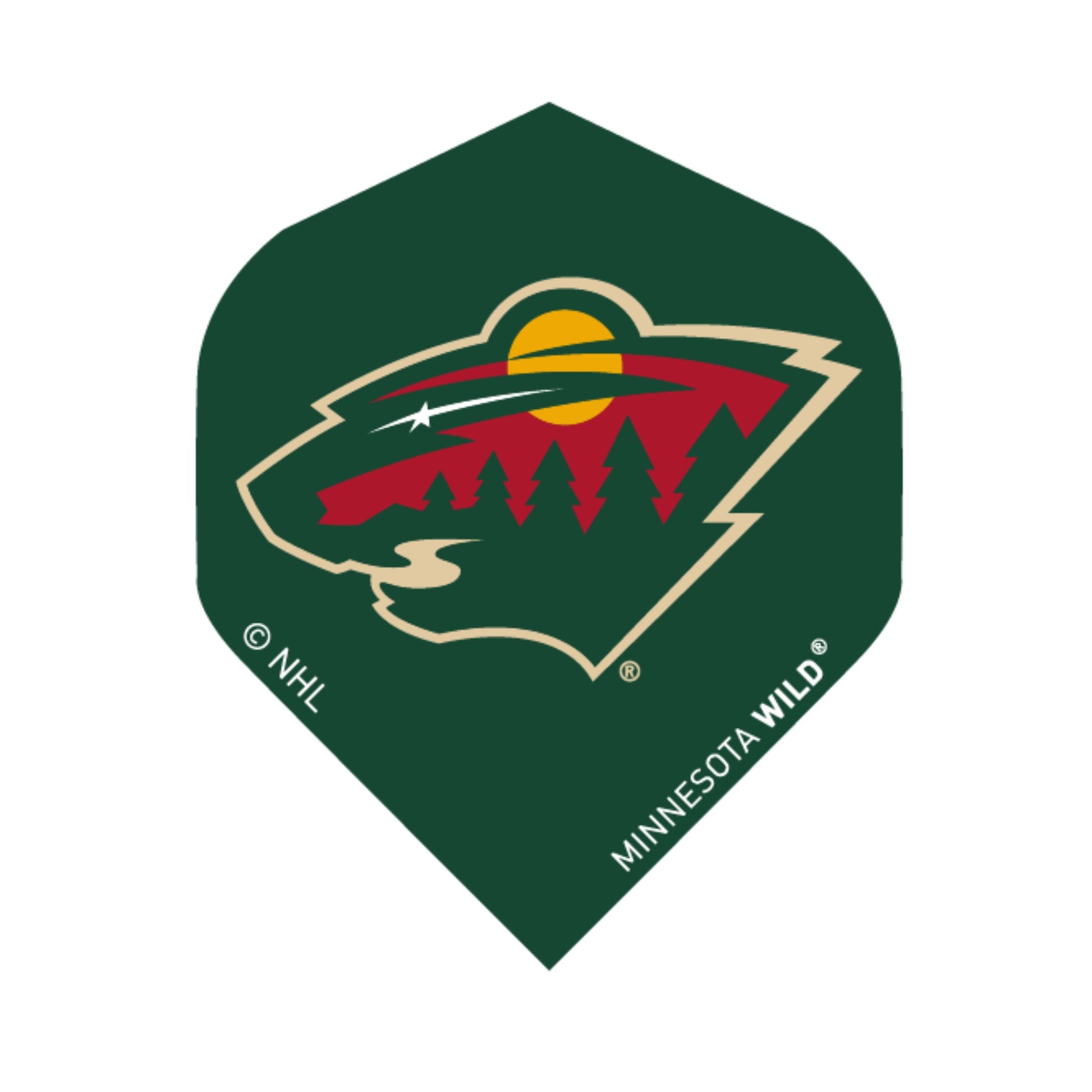 Dart flight with Minnesota Wild logo on a green background